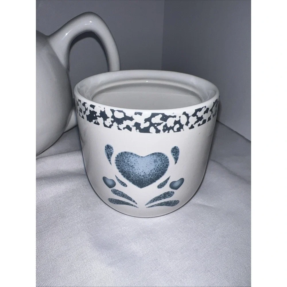 Corelle/ Jay Import Blue Heart Tea Pot Sugar & Creamer Set VTG 3 Piece
